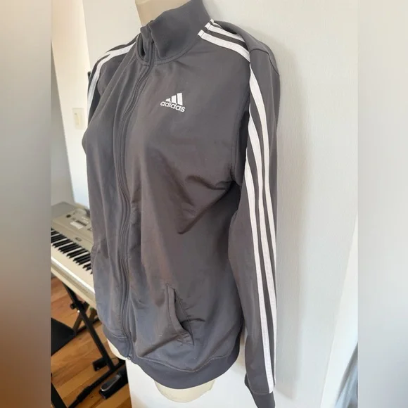 Adidas Charcoal Jacket with White Stripes - Picture 2 of 7